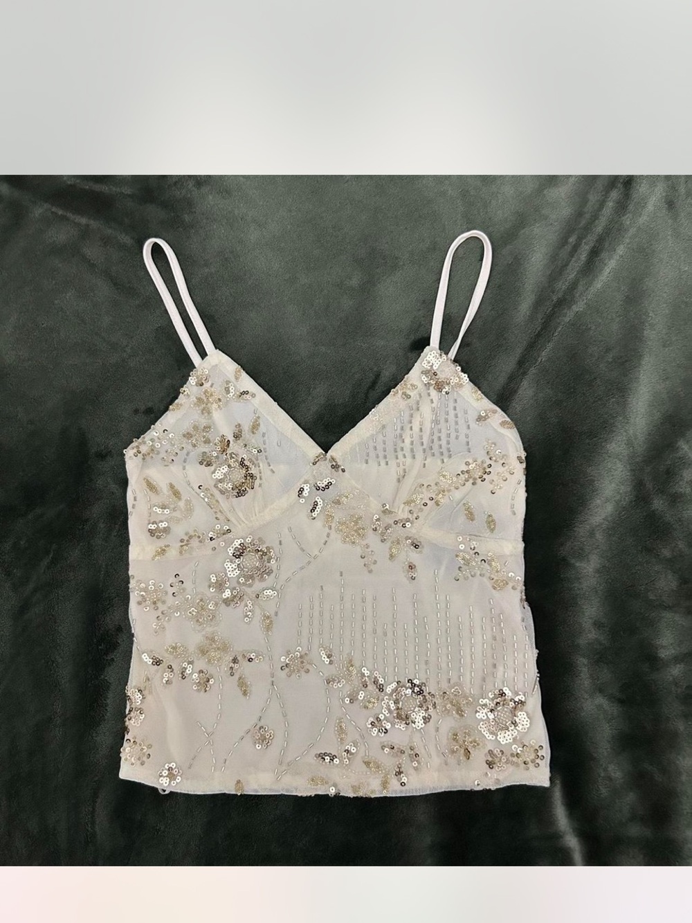 Studio 12 Embellished Cream Sequins Beaded V-Neck Cami NWT